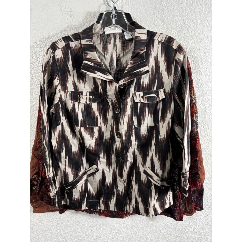 Chicos Womens Lot of 3 Tops Size 0 Linen Ikat Jacket Sequin Tunic Brown Blouse - Picture 2 of 16